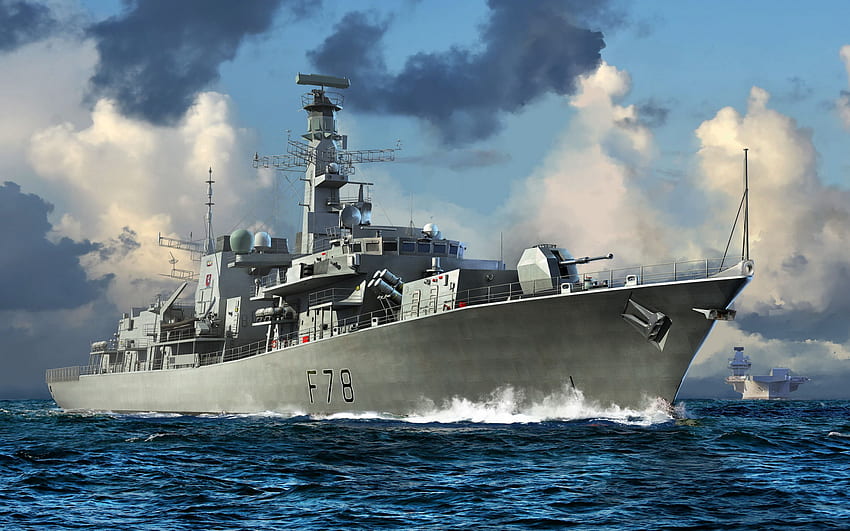 HMS ケント、F78、イギリス海軍、イギリスのフリゲート艦、タイプ 23 フリゲート艦、軍艦、軍艦の図面 高画質の壁紙