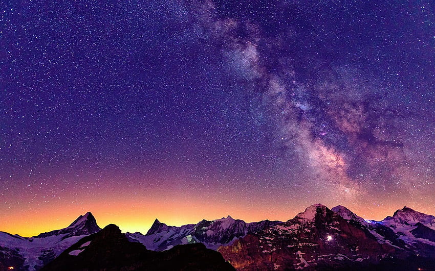 Svizzera, Alpi, bella notte, cielo, stelle. risoluzione. Migliore. Cielo notturno, paesaggio, montagne della Svizzera Sfondo HD