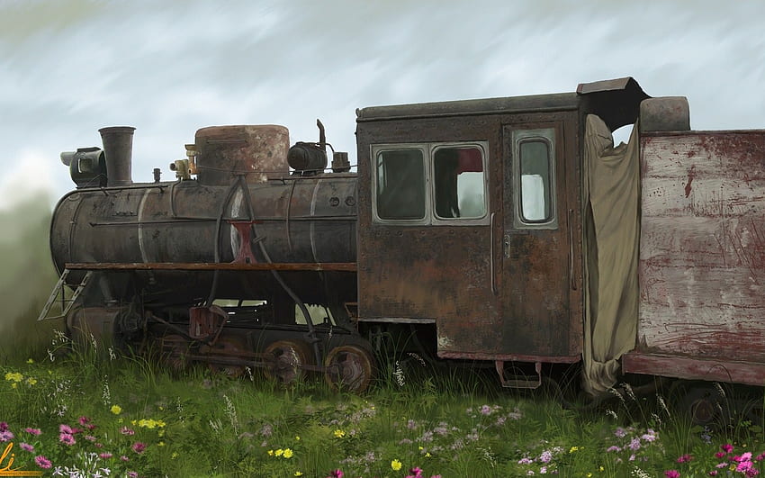 Old Train, abandonado, velho, enferrujado, motor, trem papel de parede HD