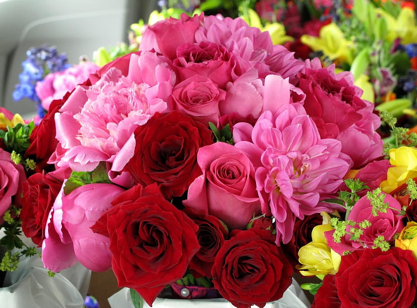 Flowers, Roses, Peonies, Bright, Bouquet HD wallpaper | Pxfuel