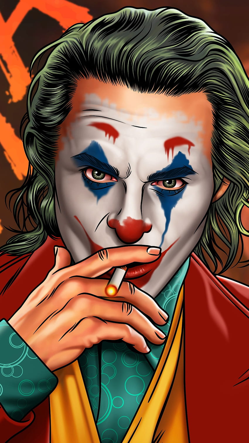 Joker Smoking, Colorful, Painting HD phone wallpaper