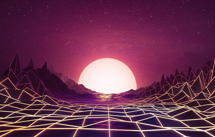 Sunset, The sun, Music, Space, Star, Background, Neon, 80's, Synth, Retrowave, Synthwave, New Retro Wave, Futuresynth, Sintav, Retrouve, Outrun for , section рендеринг, 80s Space papel de parede HD