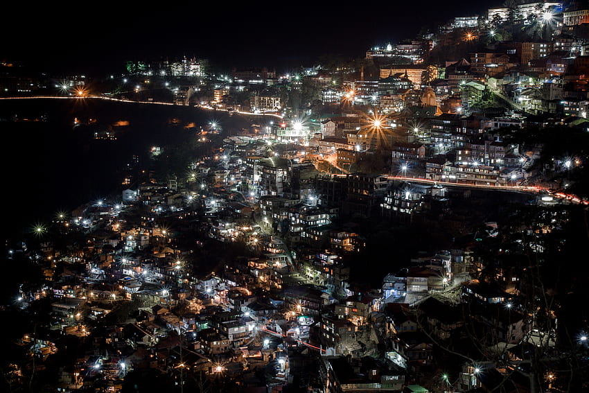 Luci della città, città, notte, città, India, Shimla Manali Sfondo HD