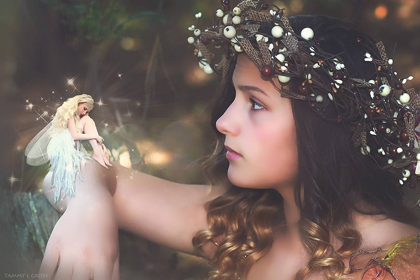 fairy and little elf, fairy, fairies, fantasy, elf HD wallpaper