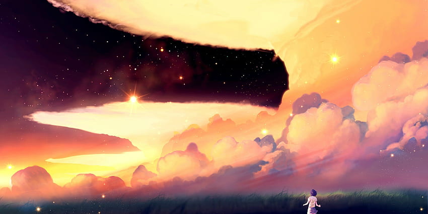 Anime Landscape, Scenic, Anime Girl, Clouds, 3600 X 1800 HD wallpaper ...
