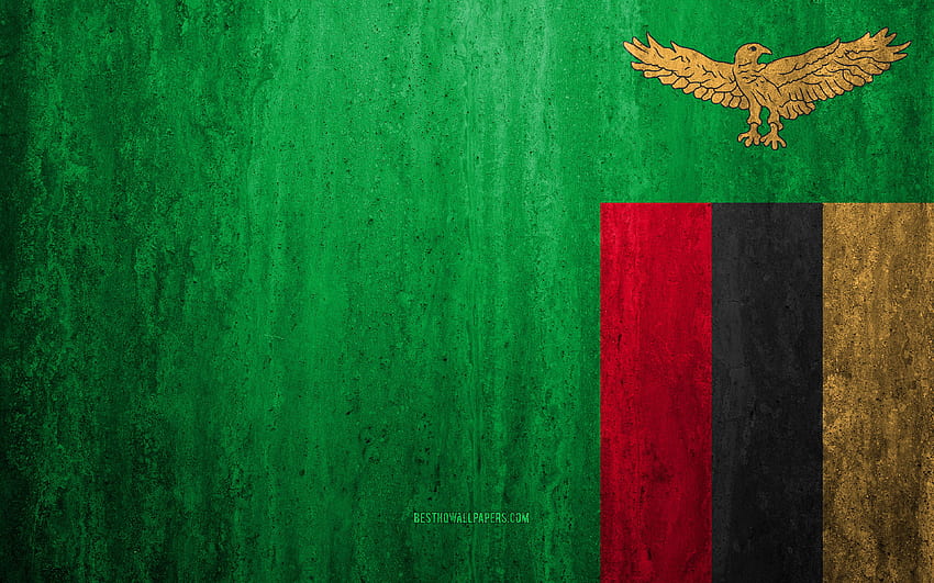Flag of Zambia, , stone background, grunge flag, Africa, Zambia flag, grunge art, national symbols, Zambia, stone texture for with resolution . High Quality HD wallpaper