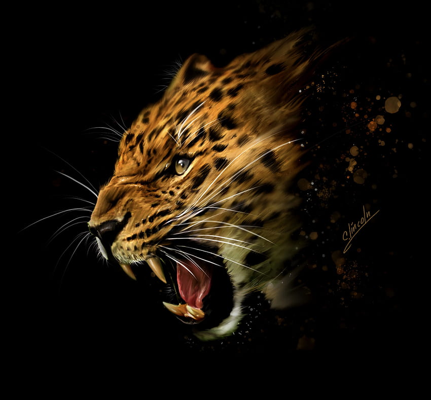 Art, Leopard, Aggression, Grin HD wallpaper