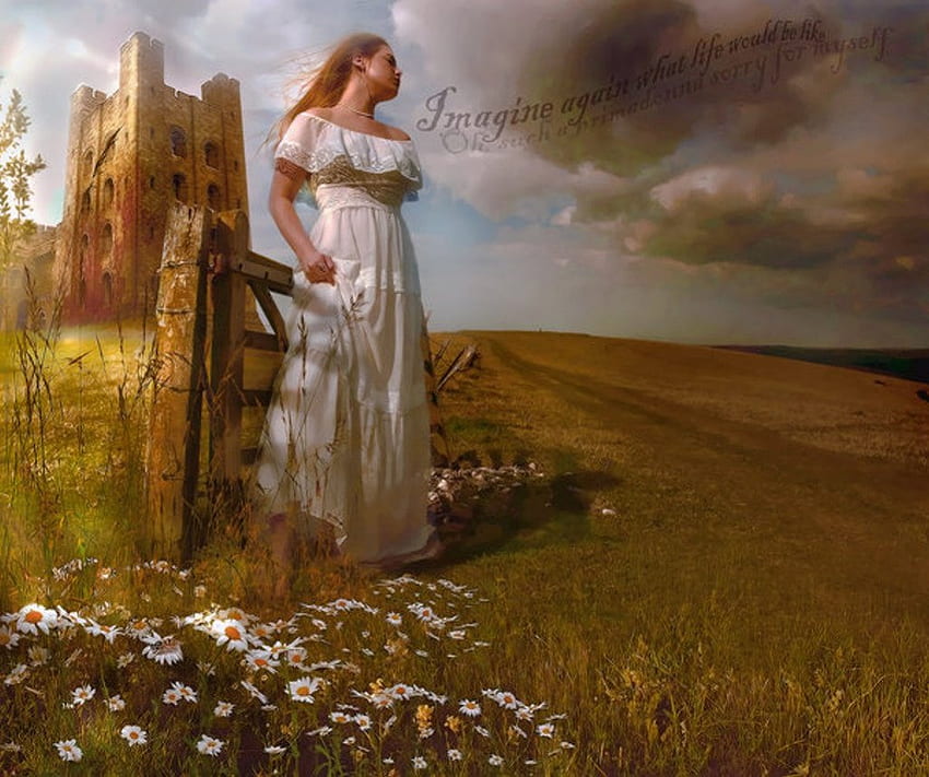 Just another Day, abstract, fantasy, field, woman HD wallpaper