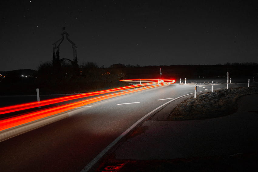 Estelas de luz, larga exposición, carretera, camino, noche fondo de pantalla