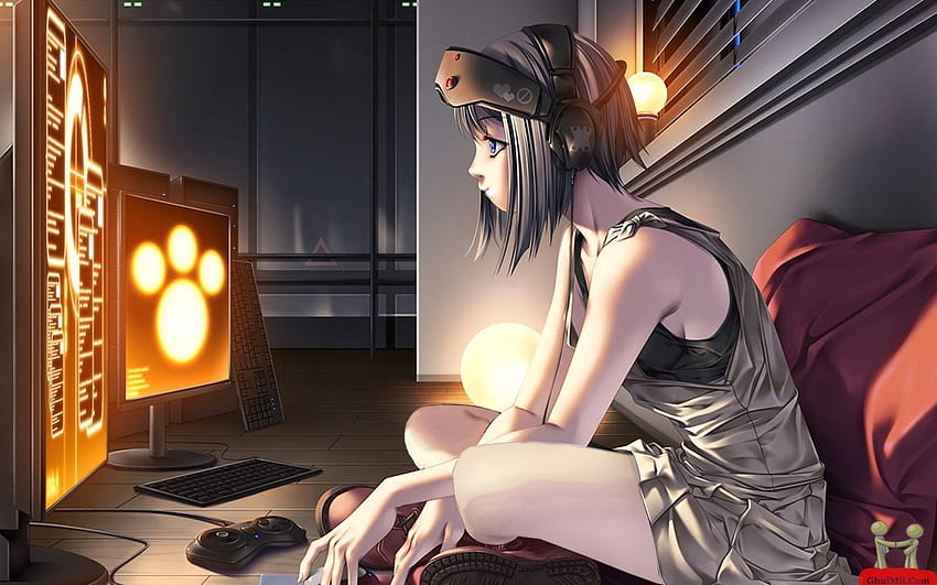 3D Girl Playing Game On Computer E, Anime Girl Gamer HD wallpaper