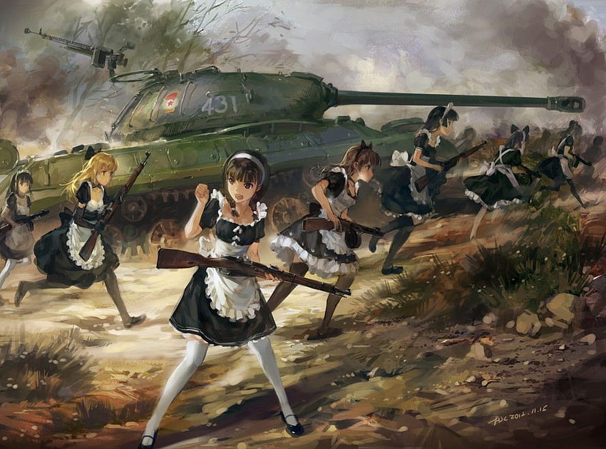 französisches Dienstmädchen Anime Dienstmädchen Outfit Kriegsdienstmädchen Fantasiekunst HD-Hintergrundbild