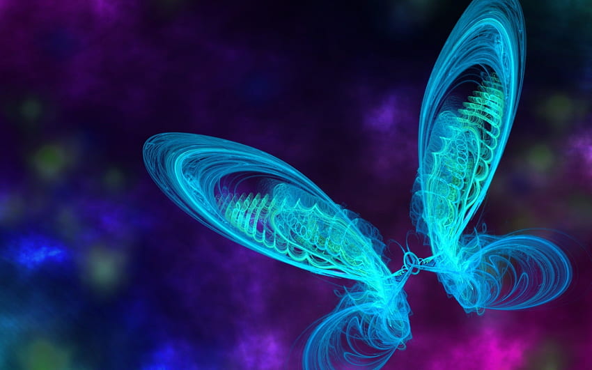Teal Neon borboleta digital, Light Butterfly papel de parede HD