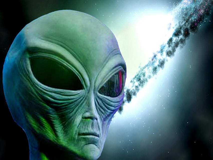 Extraterrestre, cara, grandes orbes oculares, verde fondo de pantalla