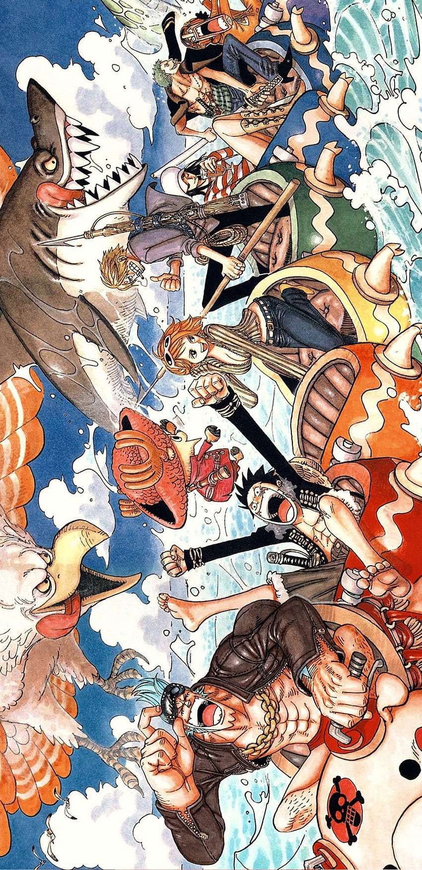 One Piece, Franky, Sanji, Luffy, Ussop, Zoro, Nami, Chopper, Robin, Manga HD тапет за телефон