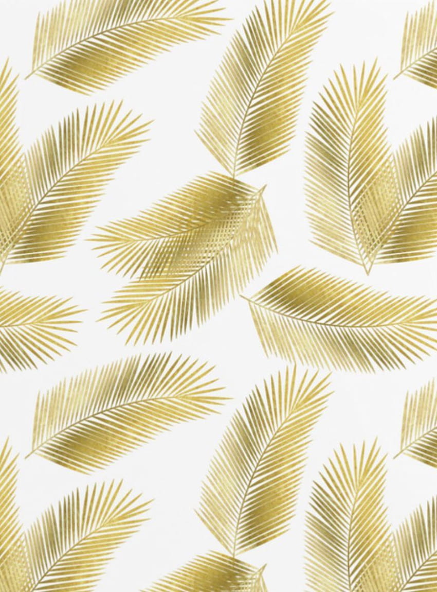 Шаблон с тропически златни палмови листа от Tanya Draws. Картина със златни листа, златни произведения на изкуството, пастелен фон HD тапет за телефон