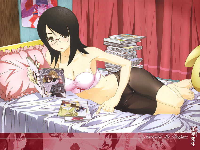Reading, book, bed, anime, glasses, sey, girl HD wallpaper