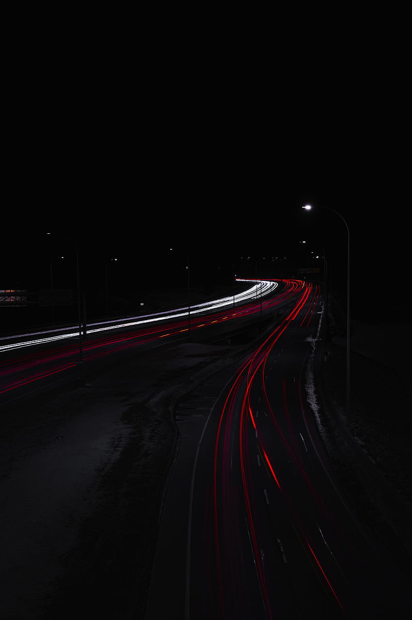 Nacht, Lichter, Dunkel, Straße, Langzeitbelichtung, Dunkelheit HD-Handy-Hintergrundbild