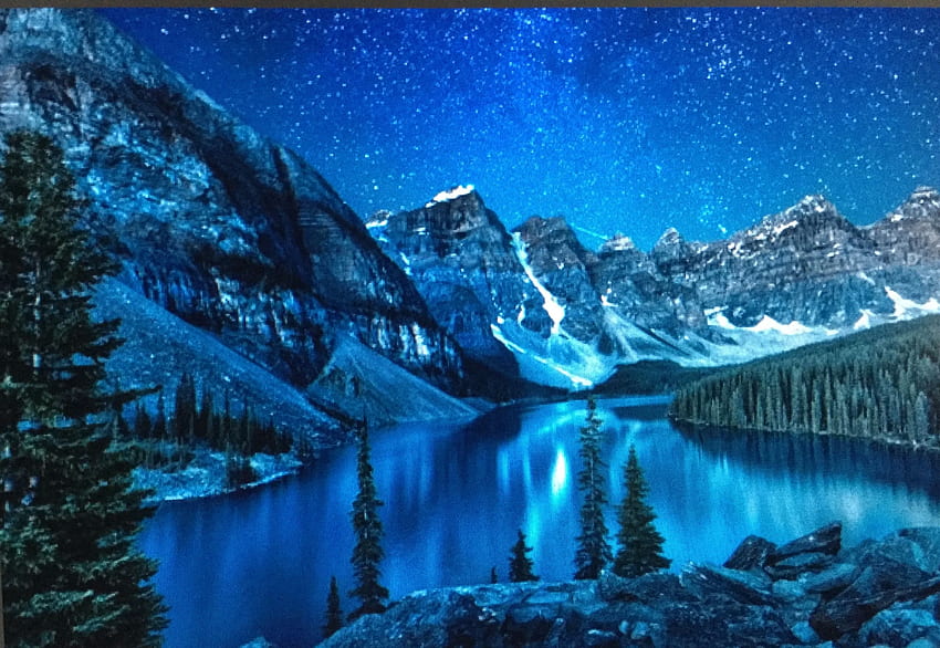 Moraine Lake, Banff National Park, under a very starry night sky - an inter glacial lake. Scenery, Beautiful nature, Moraine lake HD wallpaper
