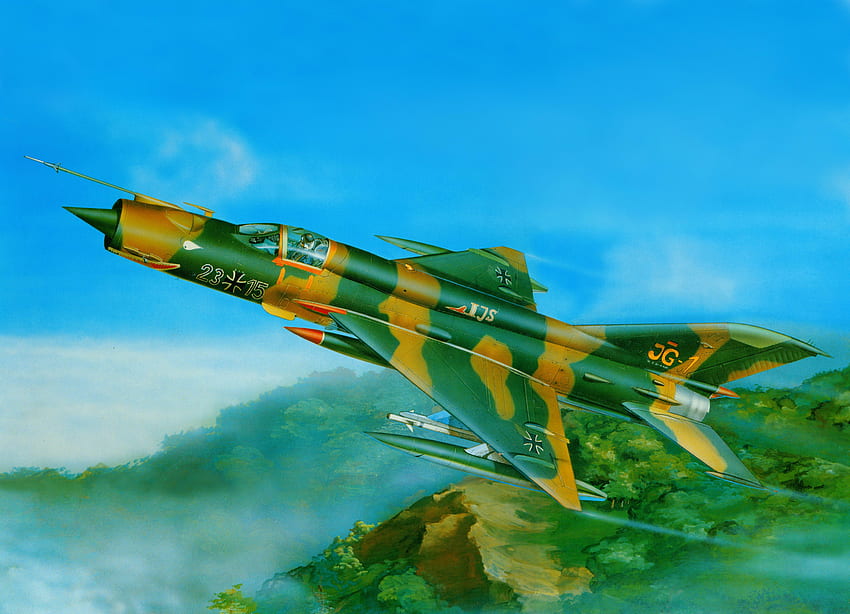 MiG 21MF, rosyjski, 21, sztuka, 21mf, niemiecki, mig, odrzutowiec, mig-21mf, , rysunek, samolot, mig-21, samolot Tapeta HD