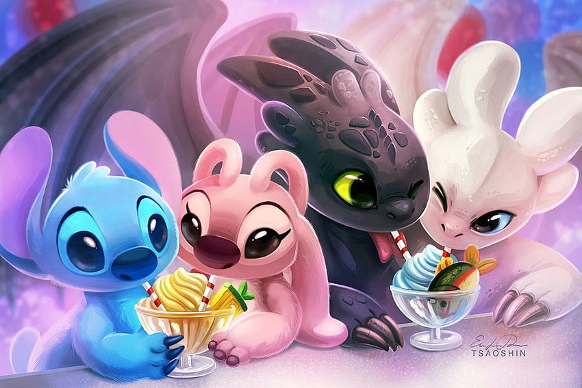Double Date - Stitch Angel Toothless Light Fury Tsaoshin. Cute Disney Drawings, Cute Disney , Stitch And Angel, Pikachu and Toothless HD wallpaper