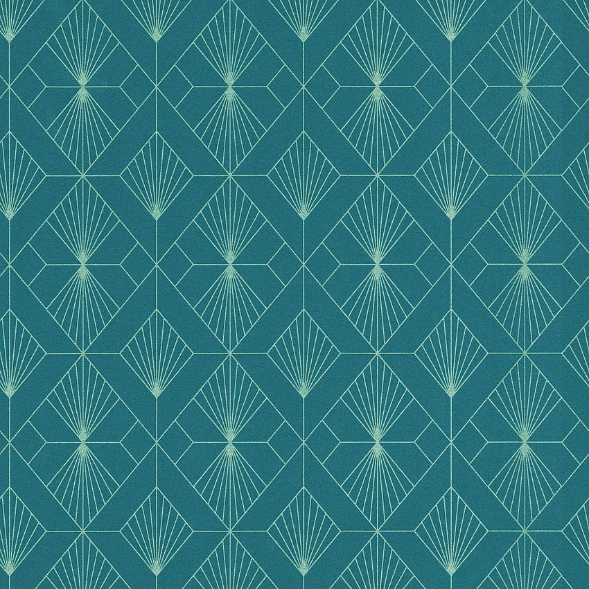 Abanico geométrico Art Deco moderno Verde azulado / Plata - Rasch 620924 en venta online fondo de pantalla del teléfono