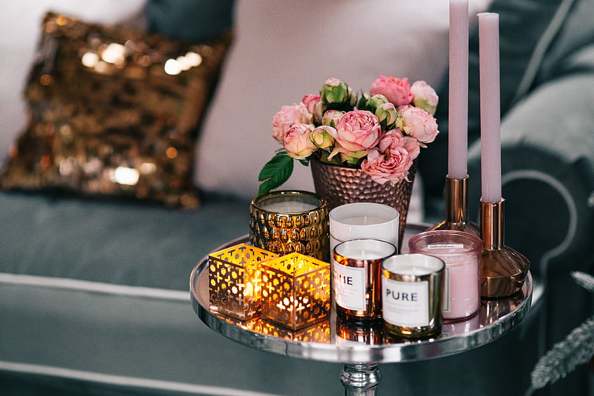 Kerzen, Verschiedenes, Sonstiges, Blumenstrauß, Tisch, Beistelltisch HD-Hintergrundbild