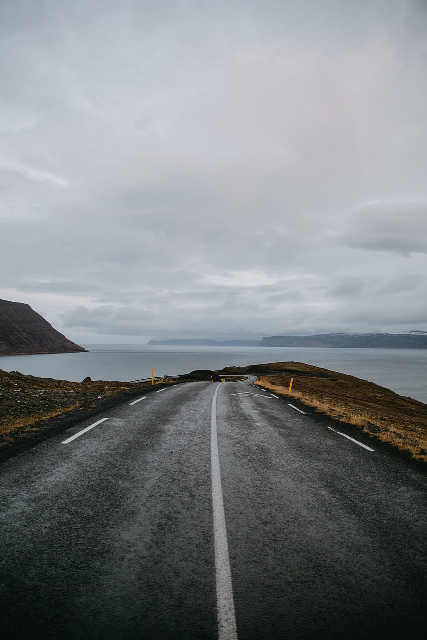 Islândia, Natureza, Costa, Banco, Estrada, Vire, Marcação, Oceano Papel de parede de celular HD