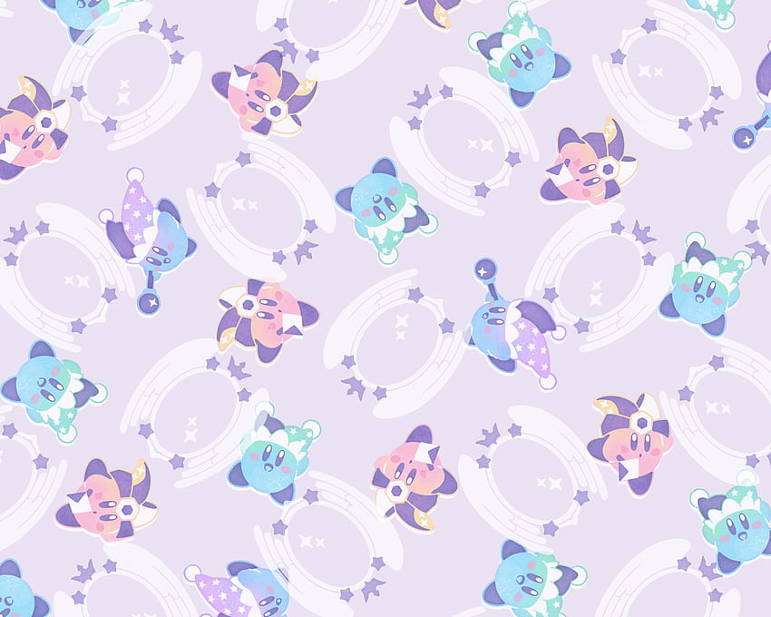 kirby , pattern, wrapping paper, purple, lavender, design, clip art, gift wrapping, fictional character, illustration, graphics, Kirby Laptop HD wallpaper
