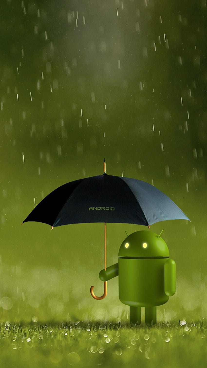 Android Robot In The Rain Черен чадър Android HD тапет за телефон