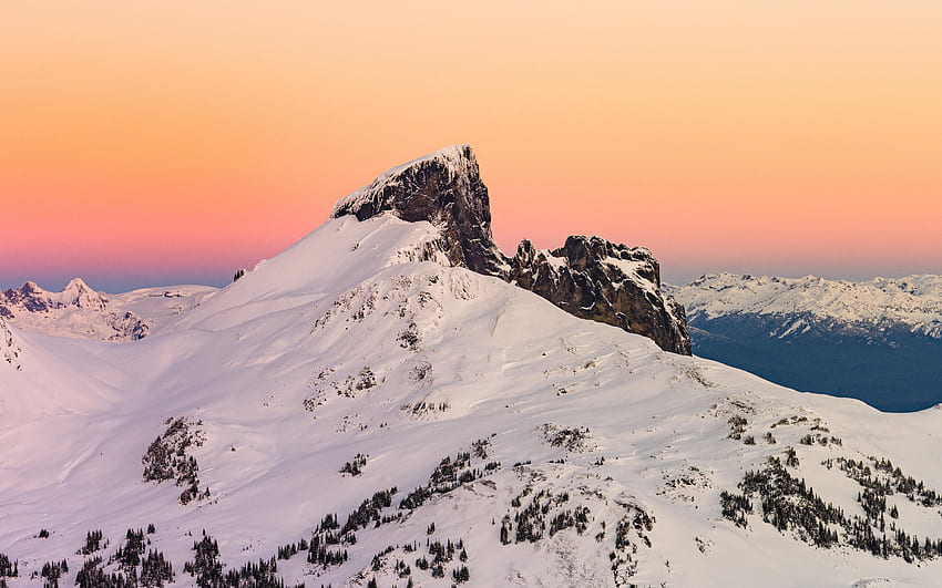 Black Tusk при изгрев слънце, провинциален парк Гарибалди, Британска Колумбия, сняг, залез, цветове, небе, връх, канада HD тапет