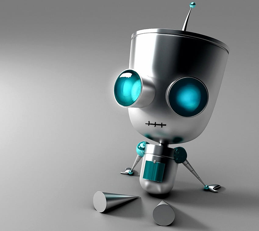 Cute Robot, sweet, blue, robot, fun, grey, silver, cute, funny HD wallpaper