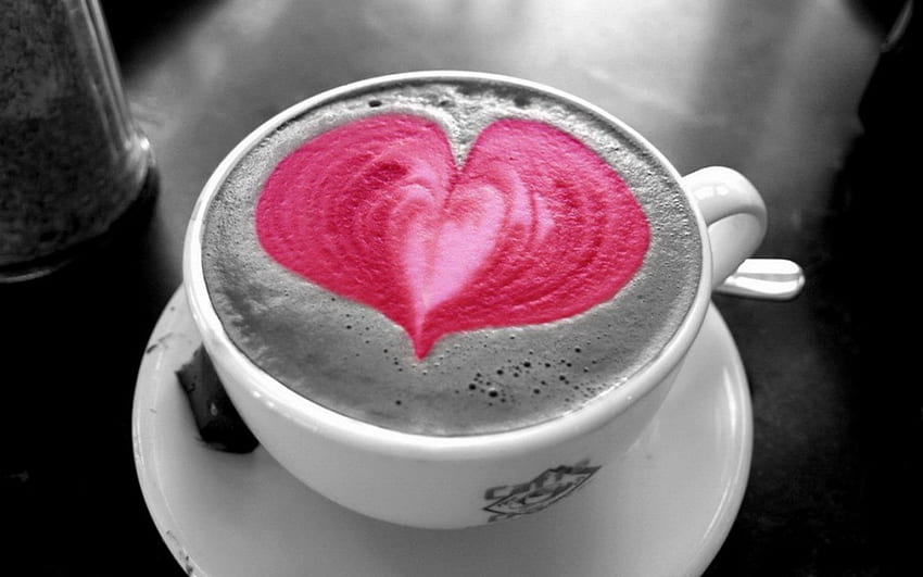 Coffee in Strawberry Foam, foam, coffee, heart, food, drink HD wallpaper