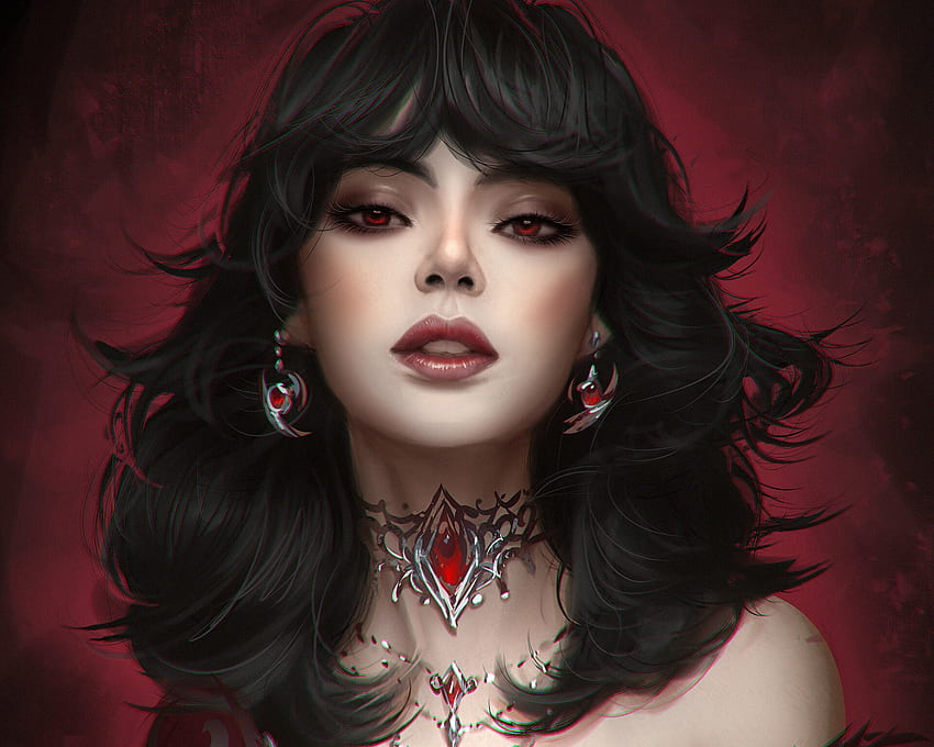 Vampir kız, mücevher, küpe, sanat, kırmızı, yüz, kız, sıfır akuma, vampir HD duvar kağıdı