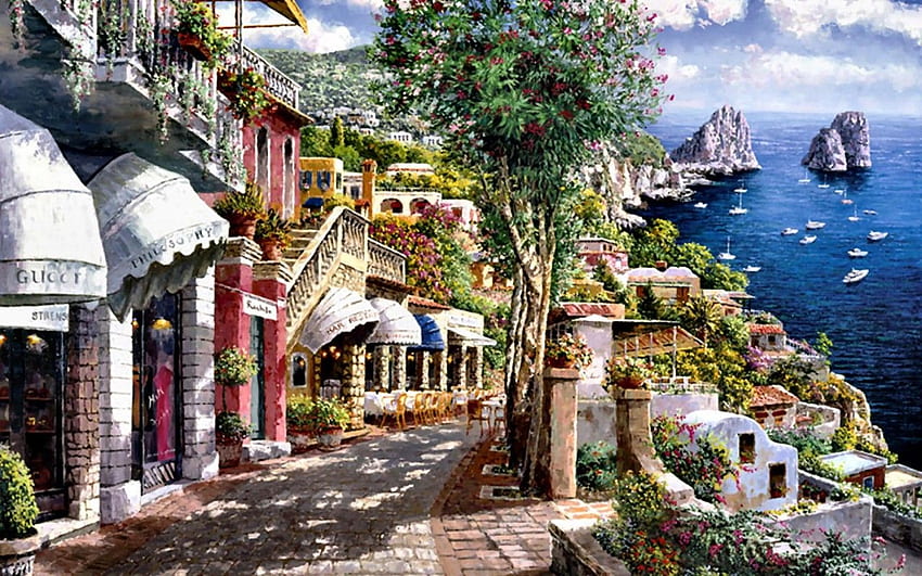 ショップ美しいカプリ島イタリア。 ショップ 美しいカプリ イタリアのストック、カプリ島 高画質の壁紙