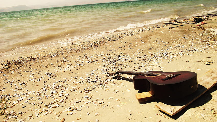 Music, Sea, Beach, , , Guitar HD wallpaper