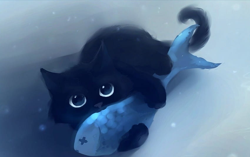 Black Cat & Blue Fish . Black Cat & Blue Fish stock, Cute Black Cat Anime  HD wallpaper | Pxfuel
