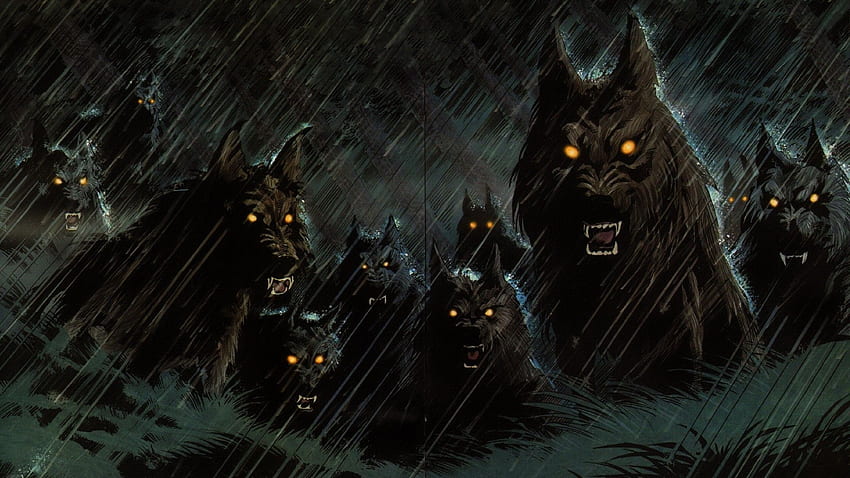Dark werewolf hellhound animals wolf wolves fangs demons evil HD wallpaper