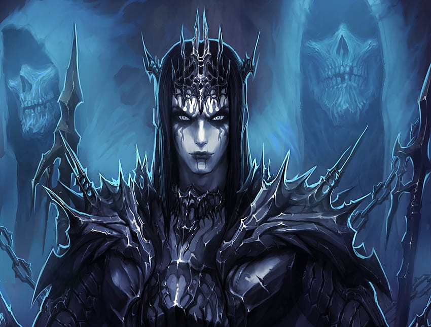 Fantasy Demon Fantasy Man Armor Blue Dark Spikes Skull Evil HD wallpaper