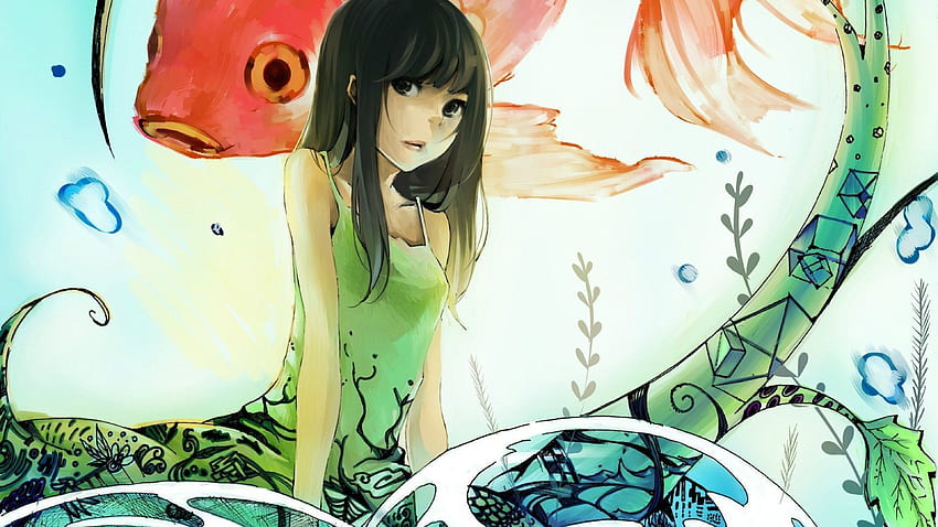 Anime Anime Girl et poisson Koi, poisson Koi animé Fond d'écran HD