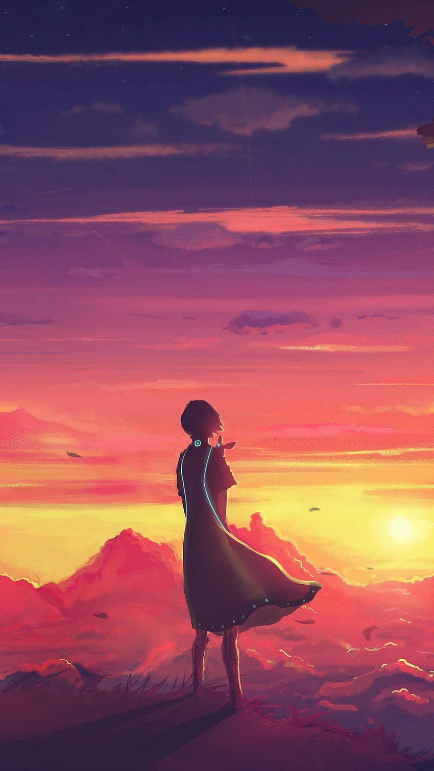Future Anime girl alone sun light Mobile HD phone wallpaper