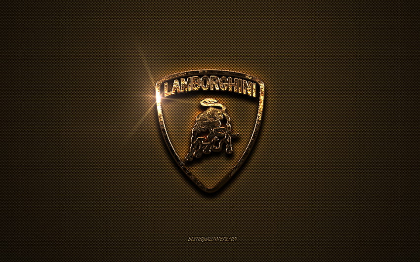 Lamborghini logotipo dourado, obras de arte, metal marrom de fundo, Lamborghini emblema, criativo, Lamborghini logotipo, marcas, Lamborghini papel de parede HD
