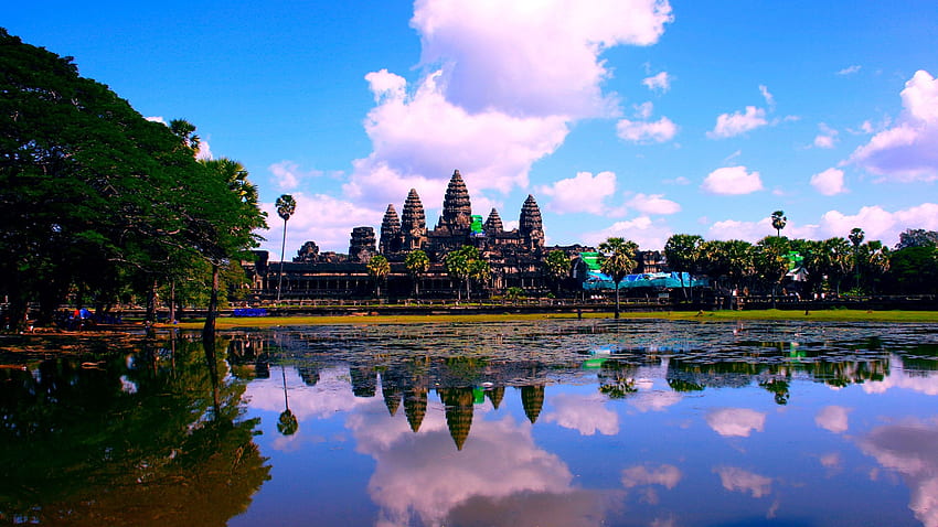 Cambodia, Angkor Wat Lake Reflection Temples Cities HD wallpaper