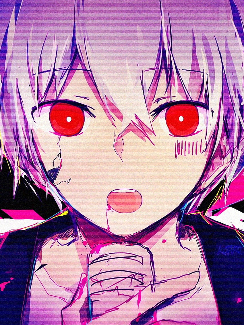 Anime Boy, Glitch, Red Eyes, Face HD phone wallpaper