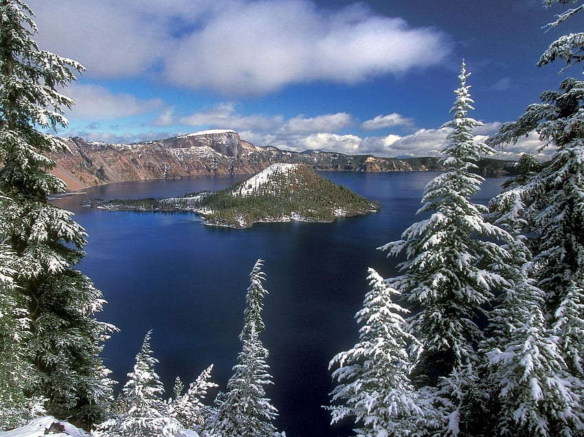 Winter, Nature, Lake, Island, Ate, Islet HD wallpaper