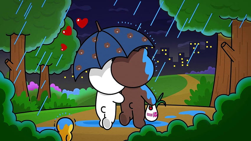 LINE - Brown & Cony's Lonely Hearts Date HD wallpaper