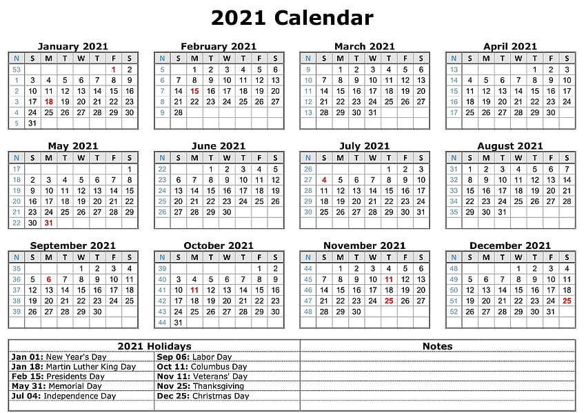 Месечен календар за 2021 г. за печат с празници Word PDF пейзаж. шаблони за календари за печат, празнични думи, шаблон за календар за печат, календар за януари 2021 г HD тапет