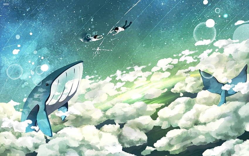 Art fantastique, Ciel, Baleine, Fond volant et mobile, Baleine de dessin animé Fond d'écran HD