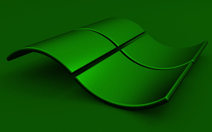 Logo hijau Windows,, latar belakang hijau, kreatif, OS, logo Windows 3D, karya seni, logo gelombang 3D Windows, logo Windows, Windows Wallpaper HD