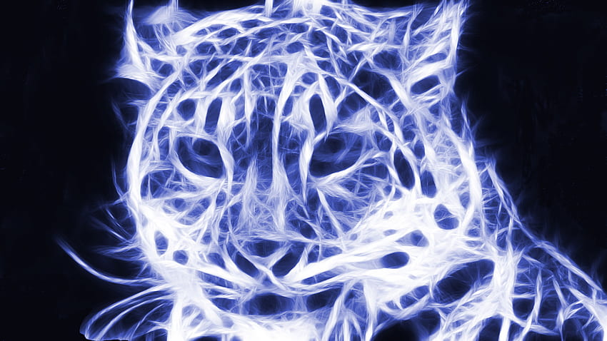 Blue Fractal Snow Leopard, blue, leopard, snow, cat, fractal HD wallpaper
