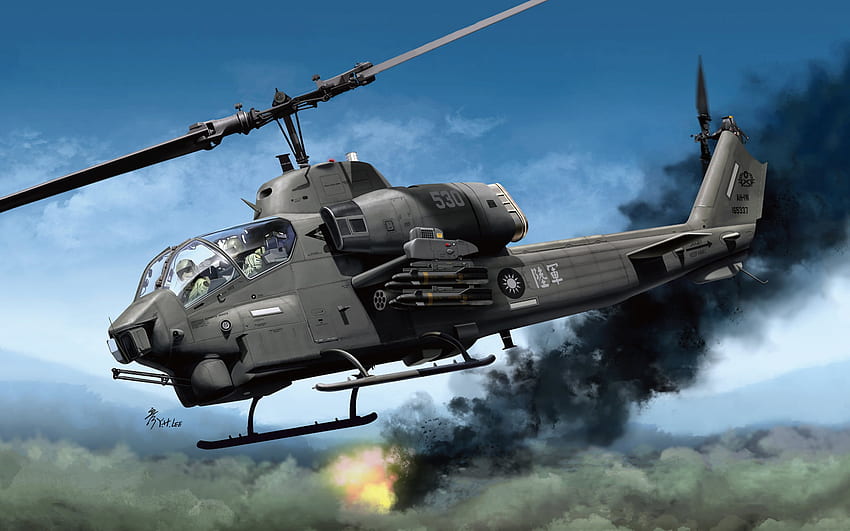 ベル AH-1 スーパー コブラ、アメリカの攻撃ヘリコプター、アメリカ陸軍、アメリカ海兵隊、軍用ヘリコプター、AH-1 スーパー コブラ、アメリカ 高画質の壁紙
